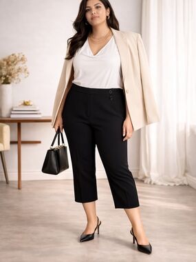 MXM Black Cropped Straight Leg Pants Size 14 Minimalist Office Streetwear Casual